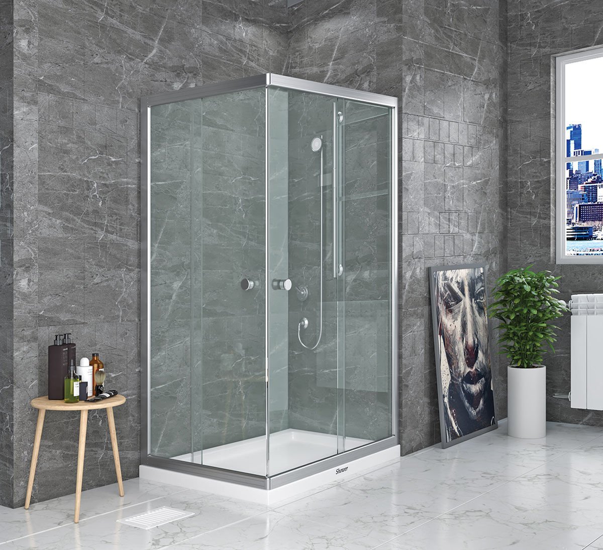 Shower Neptün 70x80 2 Sabit 2 Çalışır Dikdörtgen Tekne Üzeri Kabin