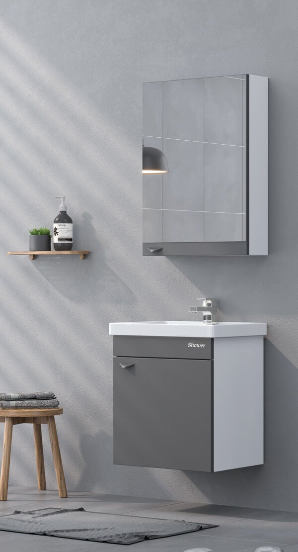 Shower Loft 50 cm Banyo Dolabı Aynalı Üst Modül - Antrasit