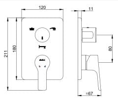 E.C.A. | LUNA ANKASTRE BANYO BATARYASI SIVA ÜSTÜ GRUBU - 3 YOLLU ALTIN GÖRÜNÜMLÜ