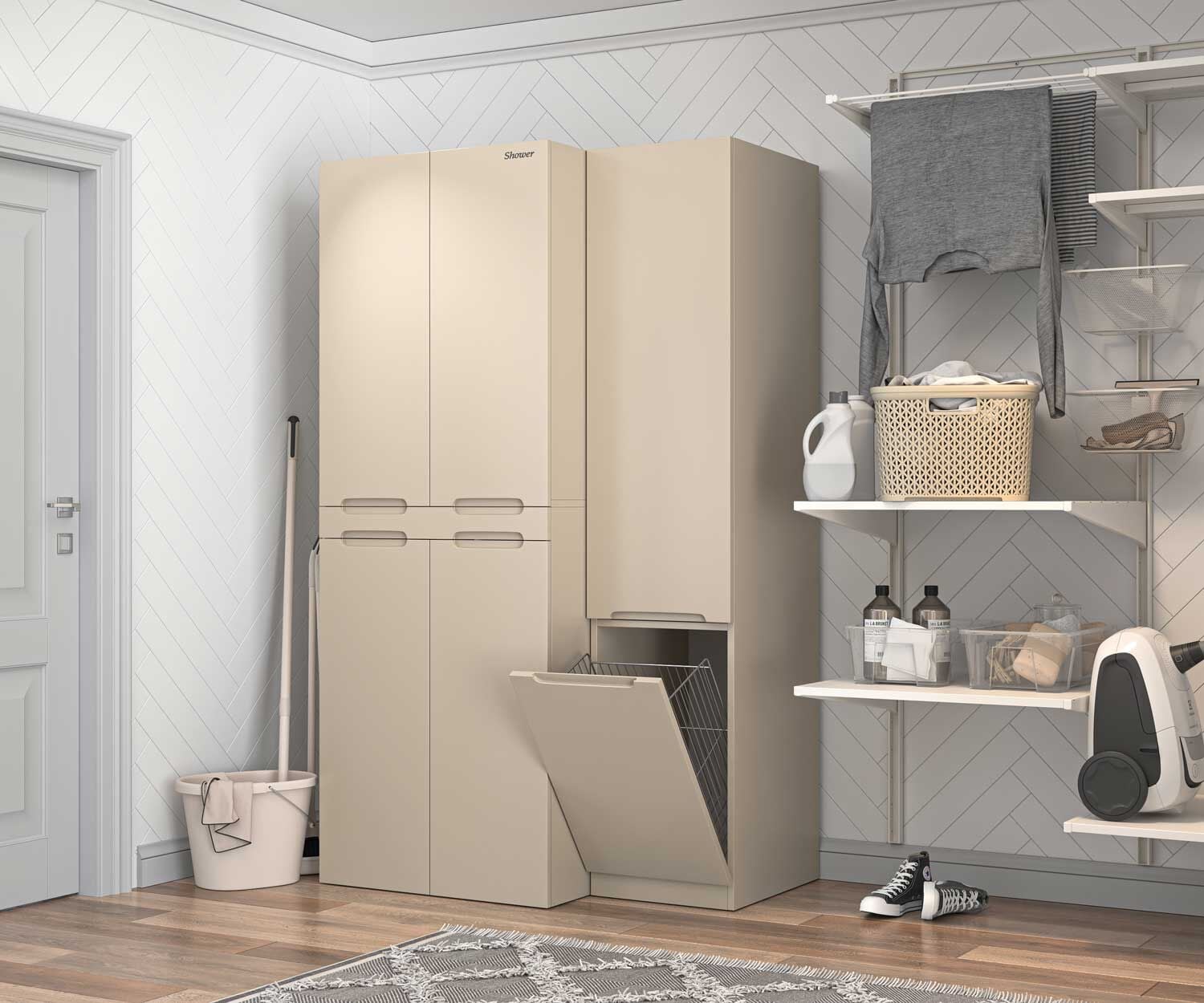Shower Elite Çamaşır Makinesi Dolabı Boy Dolapsız - Sahra
