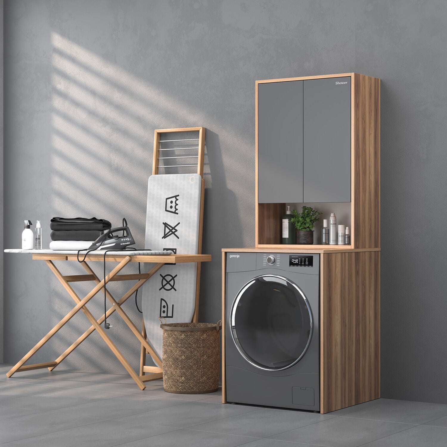 Shower Venüs Çamaşır Makinesi Dolabı Antrasit/Hazar