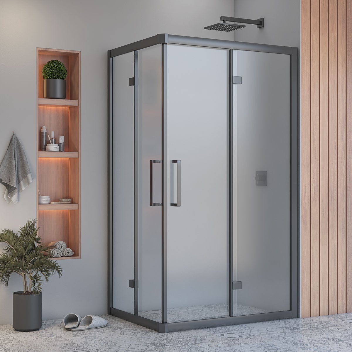 Shower Bold 80x110 2 Sabit 2 Açılır Nokta Menteşeli Kabin