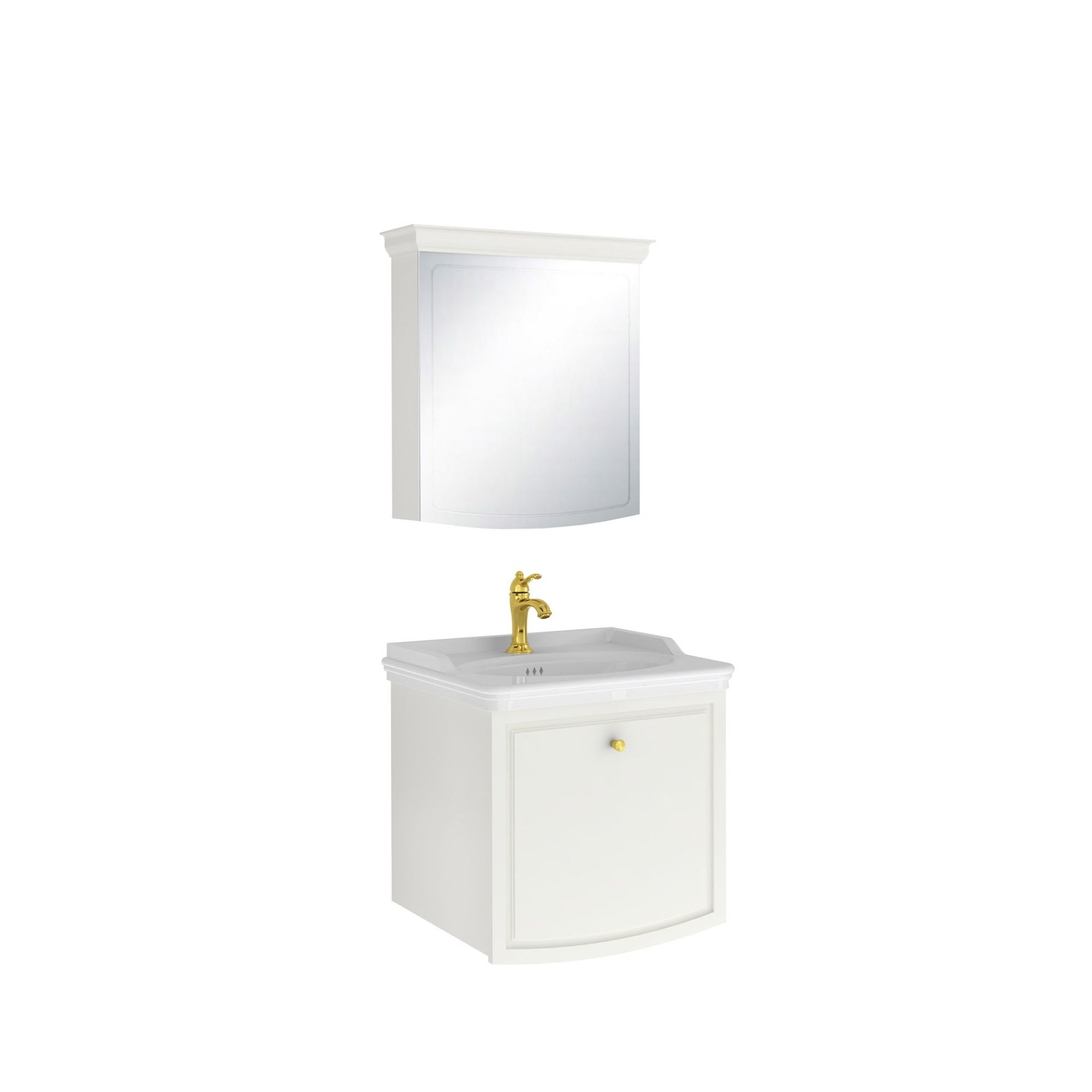 Kale Arte+ Banyo Dolabı Seti Parlak Beyaz Altın Kulplu 65cm