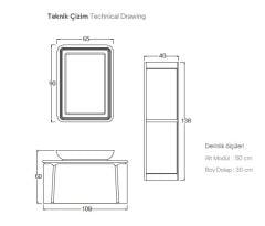 Shower Grande 100 cm Banyo Dolabı Boy Dolaplı - Beyaz/Hazar