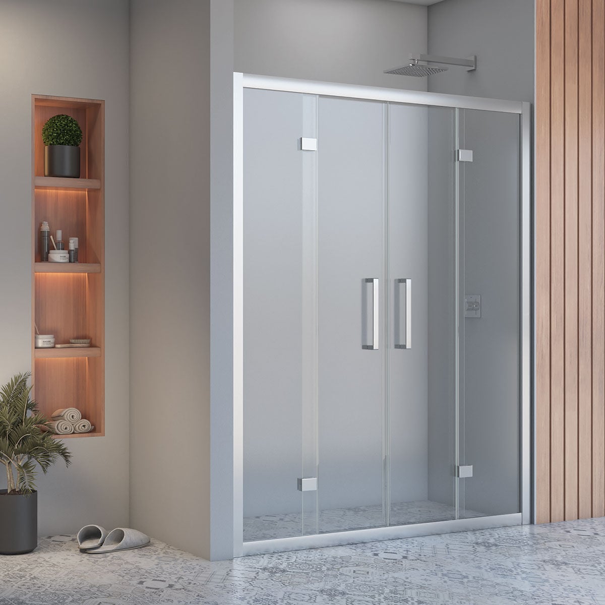 Shower Bold 190 cm 2 Sabit 2 Açılır İki Duvar Arası Nokta Menteşeli Kabin