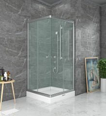 Shower Satürn 95x95 2 Sabit 2 Çalışır Kare Tekne Üzeri Kabin