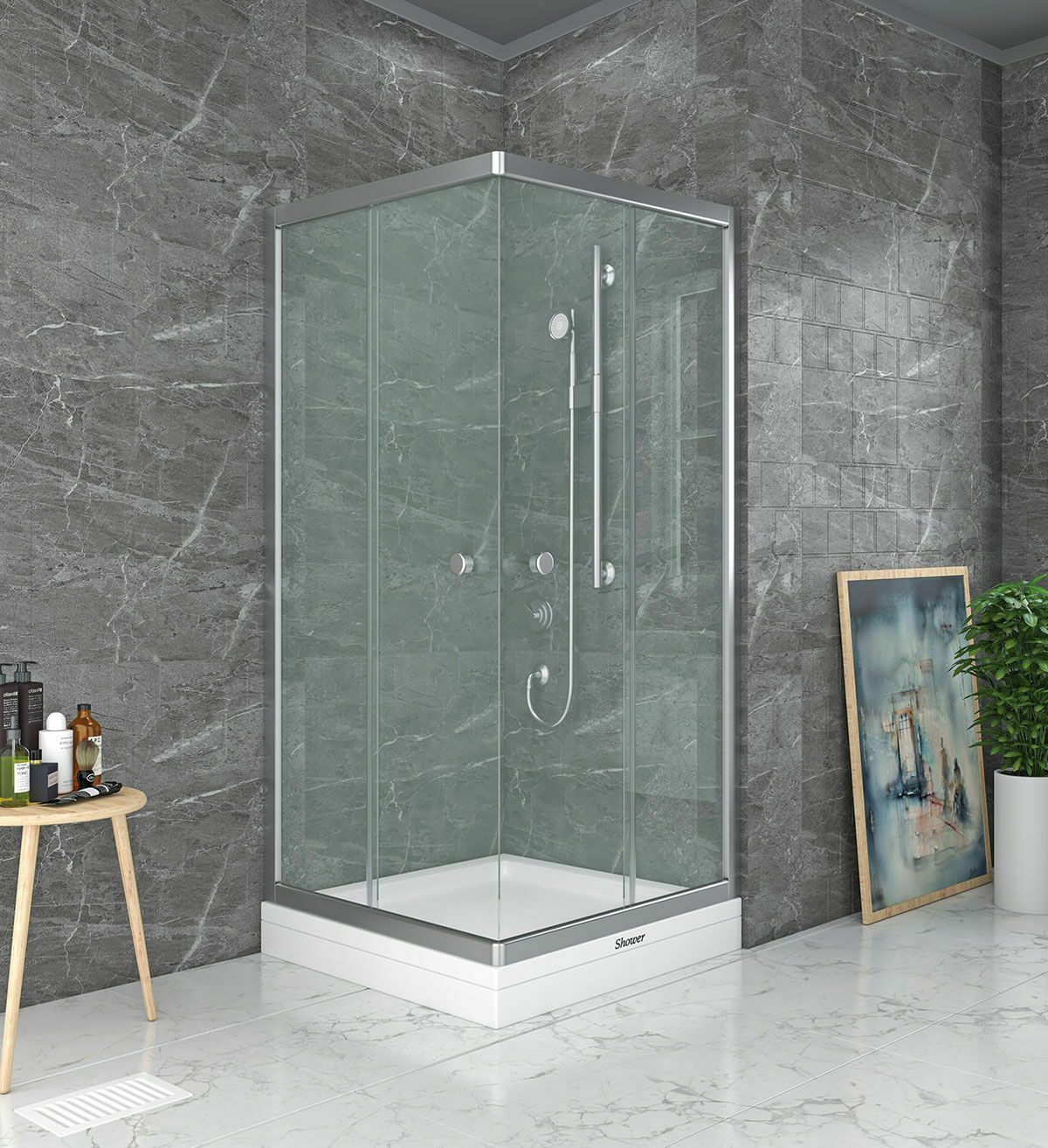 Shower Satürn 100x100 2 Sabit 2 Çalışır Kare Tekne Üzeri Kabin