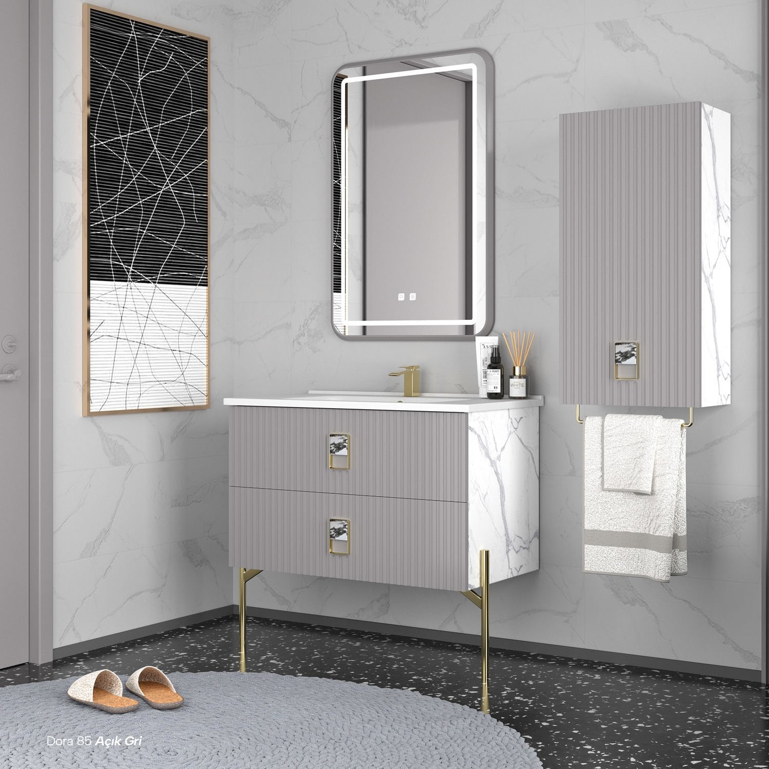 Shower Dora 85 cm Banyo Dolabı - Açık Gri