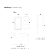 Shower Serin 100 cm Banyo Dolabı Boy Dolapsız - Sağ - Antrasit/Hazar