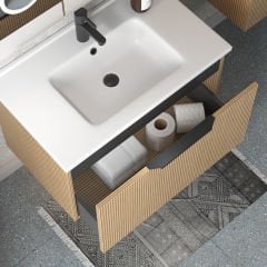 Shower Arno 75 cm Banyo Dolabı Boy Dolaplı - Antrasit/Kraft