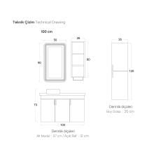 Shower Özgün 100 cm Banyo Dolabı Boy Dolapsız - Antrasit/Hazar