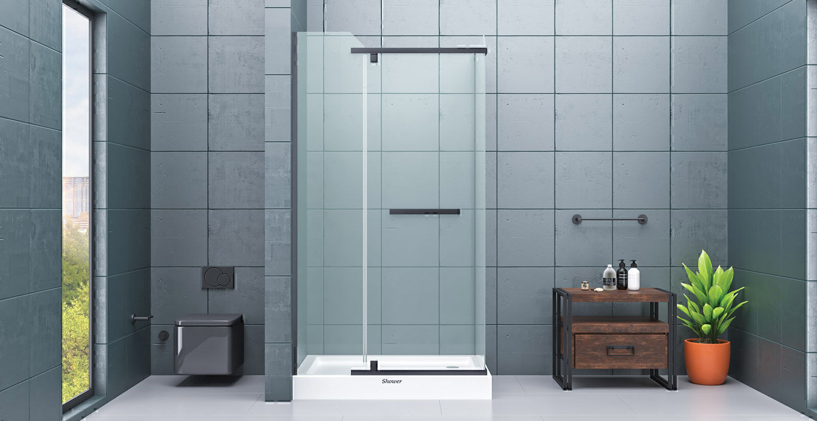 Shower Original 100x140 1 Sabit 1 Açılır Nokta Menteşeli Yan Panelli Kabin