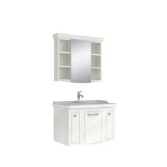 Kale Arte+ Banyo Dolabı Seti Parlak Beyaz Krom Kulplu 80cm