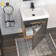 Shower Milano Plus 80 cm Banyo Dolabı Boy Dolaplı - Antrasit/Legnano